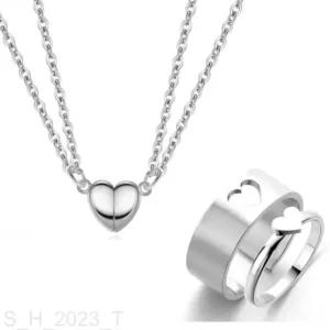 GQ Men Women Couple Locket & Ring Combo Set Sterling Silver Stainless Steel